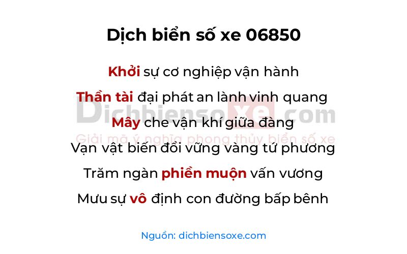 Dịch thơ biển số 06850