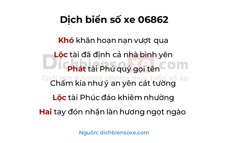 Dịch thơ biển số 06862