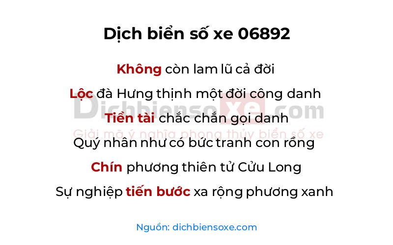 Dịch thơ biển số 06892