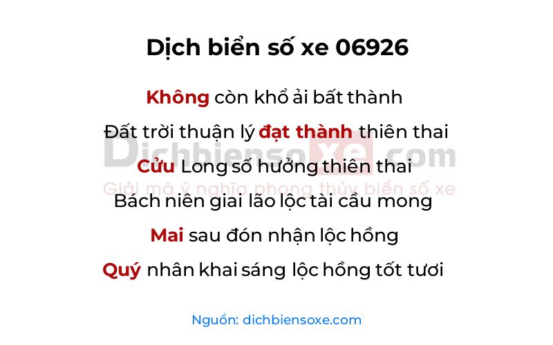 Dịch thơ biển số 06926