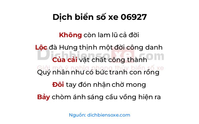 Dịch thơ biển số 06927