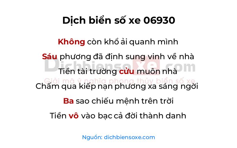 Dịch thơ biển số 06930