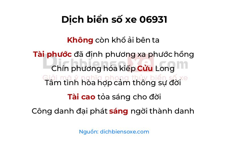Dịch thơ biển số 06931