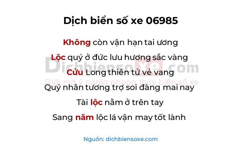 Dịch thơ biển số 06985