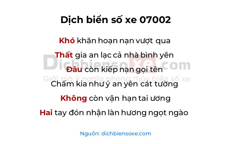 Dịch thơ biển số 07002
