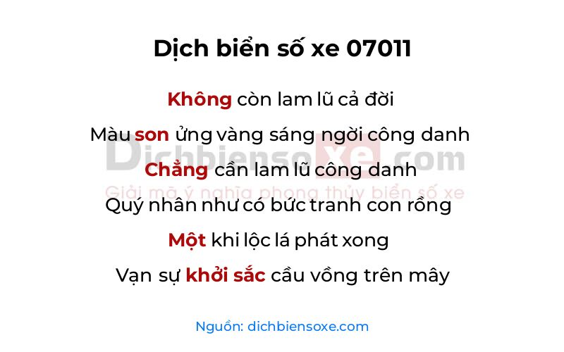 Dịch thơ biển số 07011