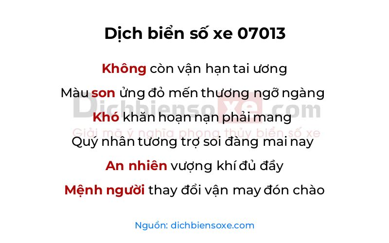 Dịch thơ biển số 07013
