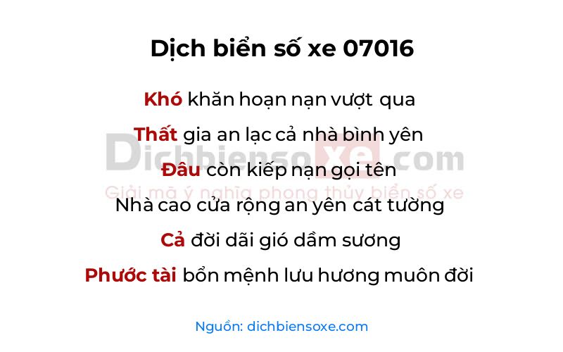 Dịch thơ biển số 07016