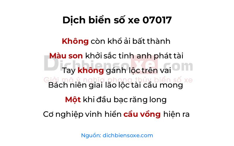 Dịch thơ biển số 07017