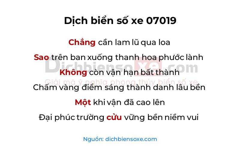 Dịch thơ biển số 07019