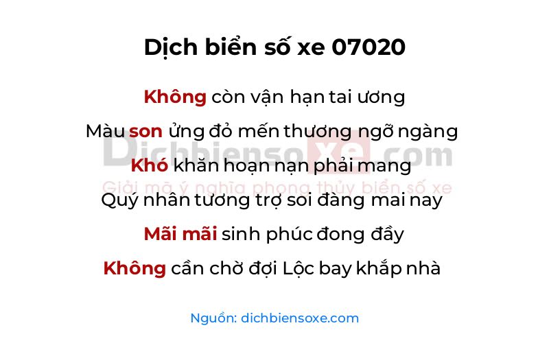 Dịch thơ biển số 07020