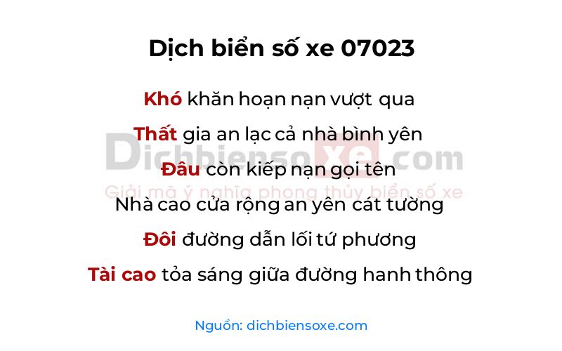 Dịch thơ biển số 07023