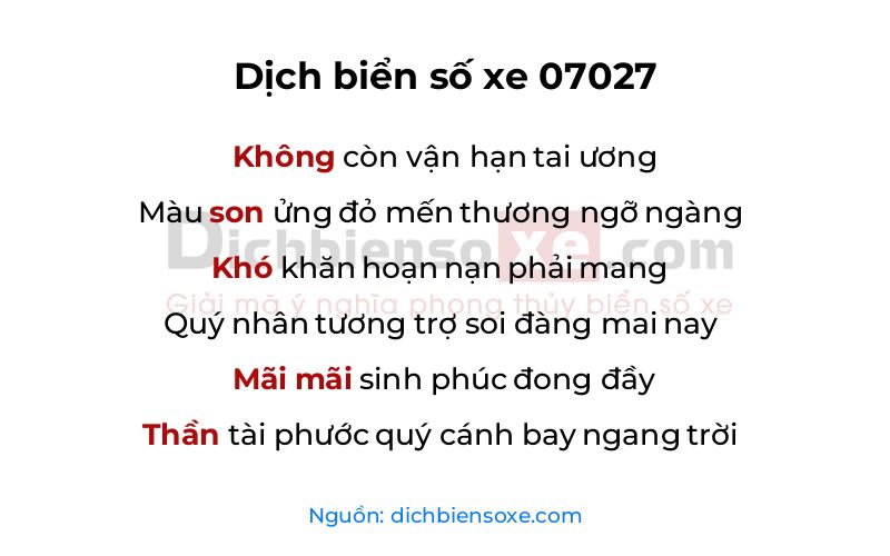 Dịch thơ biển số 07027