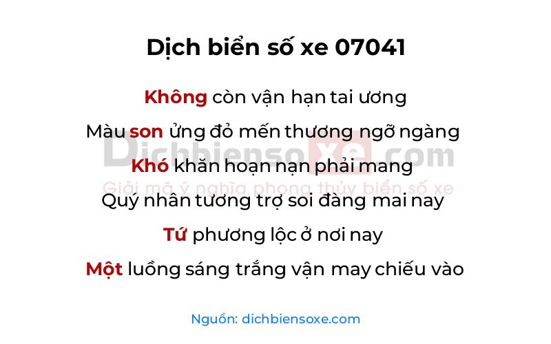 Dịch thơ biển số 07041