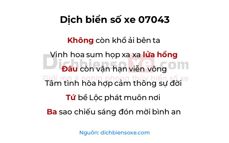 Dịch thơ biển số 07043