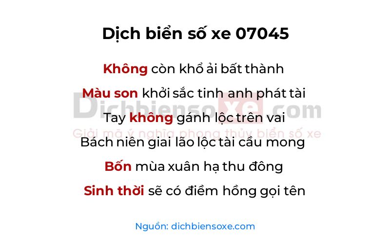 Dịch thơ biển số 07045