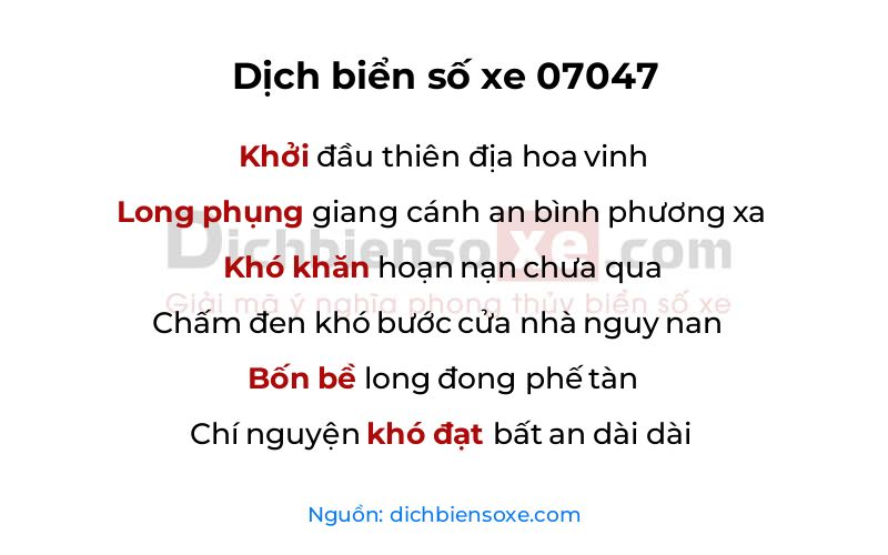 Dịch thơ biển số 07047