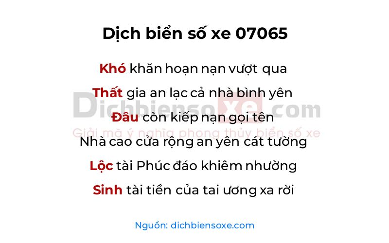 Dịch thơ biển số 07065