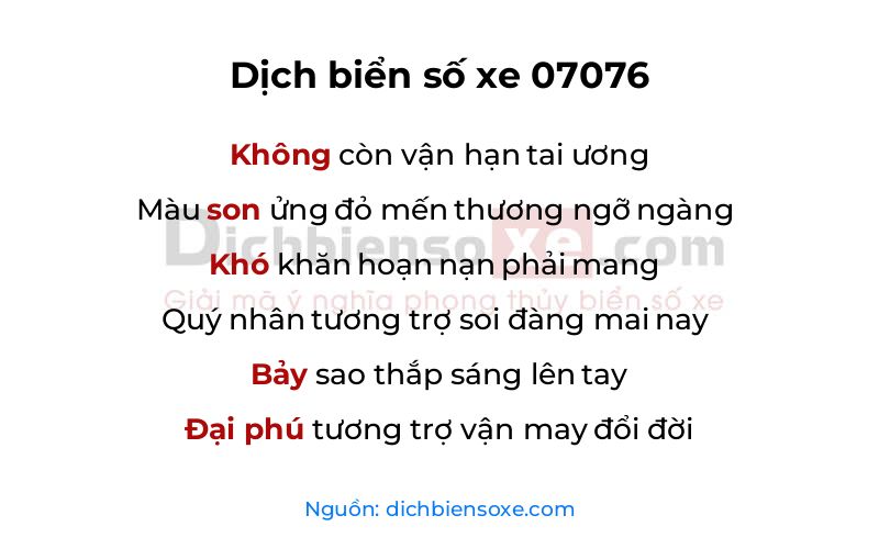 Dịch thơ biển số 07076