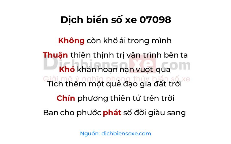 Dịch thơ biển số 07098