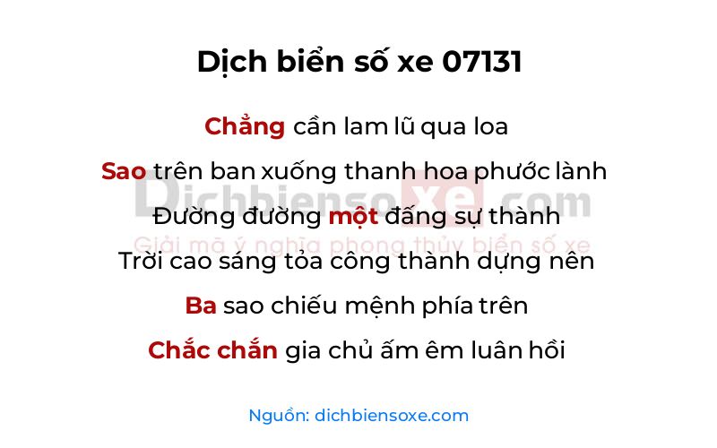 Dịch thơ biển số 07131