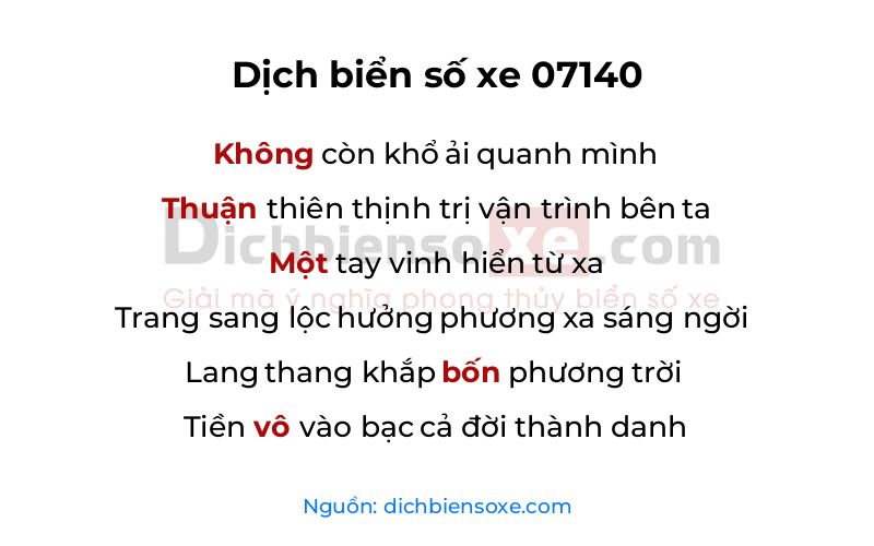 Dịch thơ biển số 07140