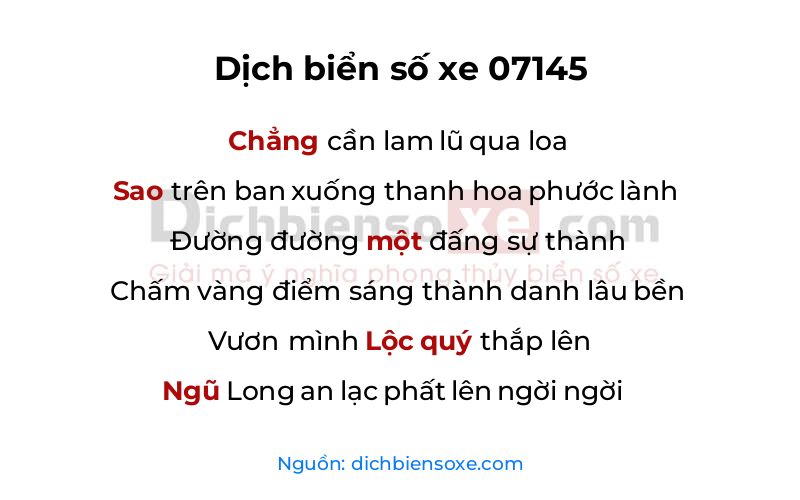 Dịch thơ biển số 07145