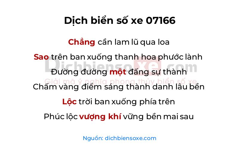 Dịch thơ biển số 07166