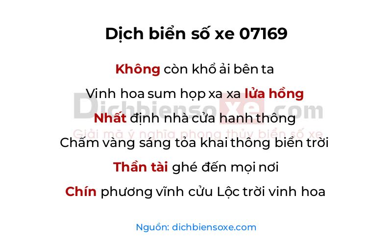 Dịch thơ biển số 07169
