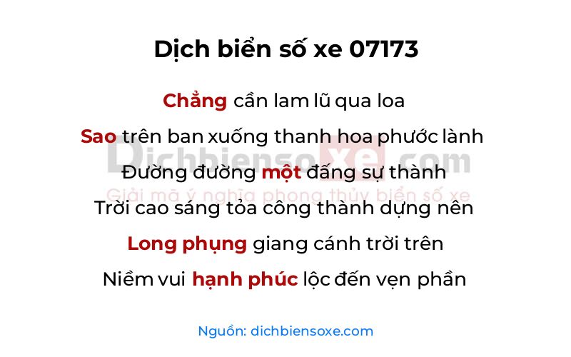 Dịch thơ biển số 07173