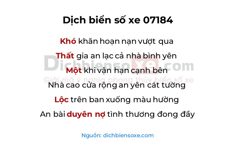 Dịch thơ biển số 07184