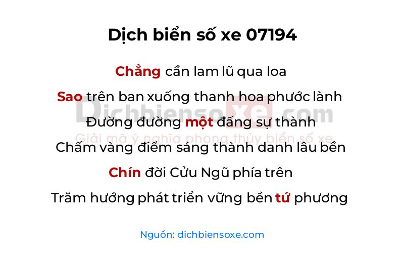 Dịch thơ biển số 07194