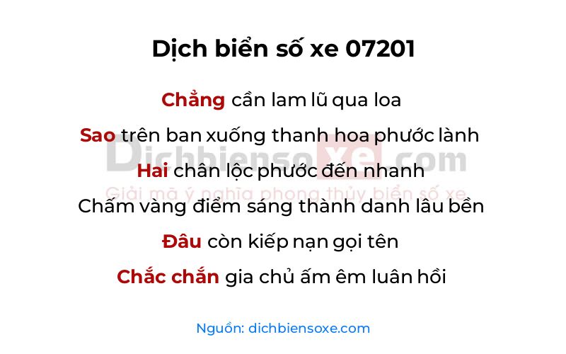 Dịch thơ biển số 07201