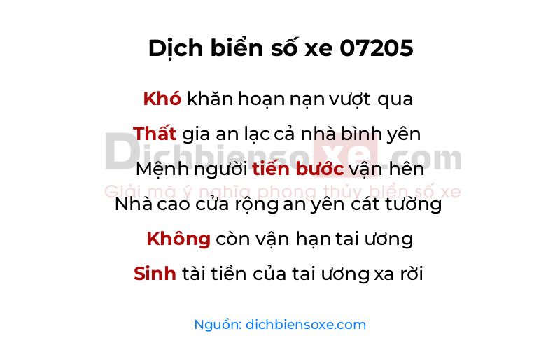 Dịch thơ biển số 07205