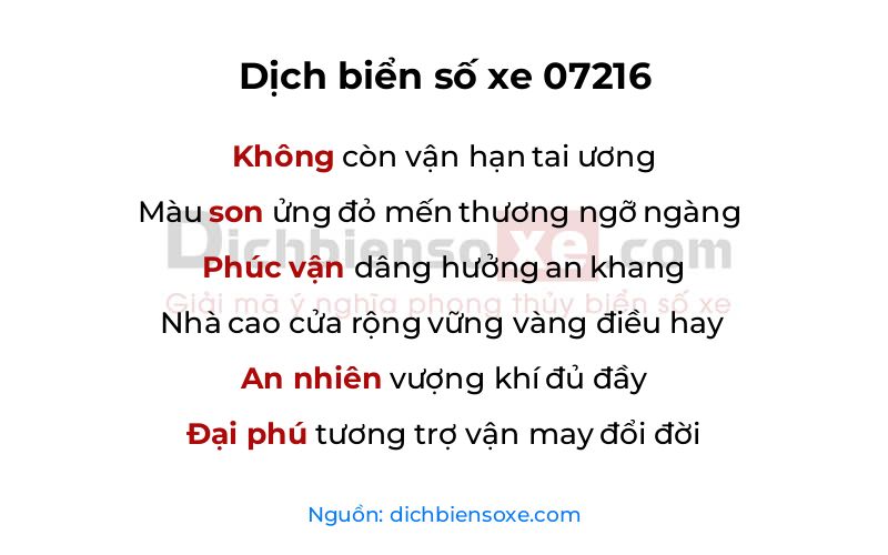 Dịch thơ biển số 07216