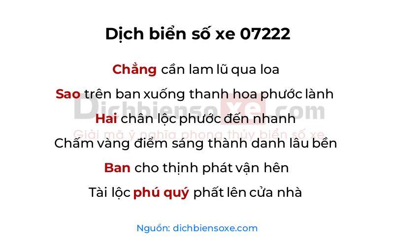 Dịch thơ biển số 07222