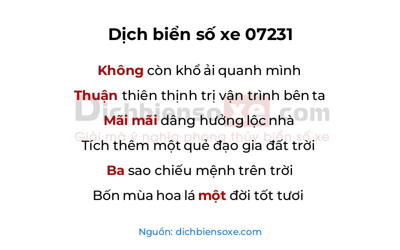 Dịch thơ biển số 07231
