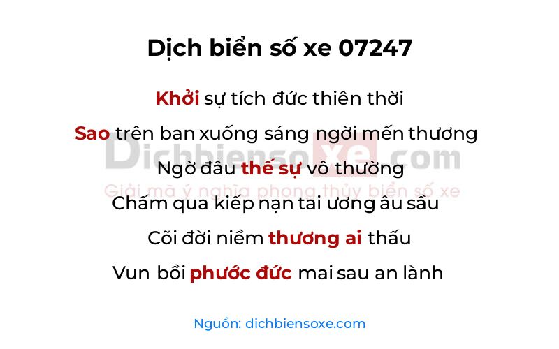 Dịch thơ biển số 07247