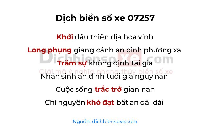 Dịch thơ biển số 07257