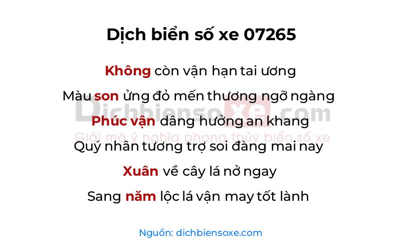 Dịch thơ biển số 07265