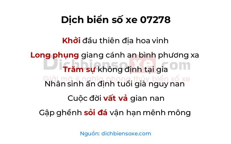 Dịch thơ biển số 07278