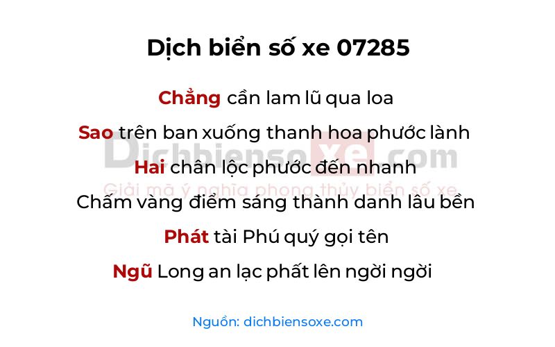 Dịch thơ biển số 07285