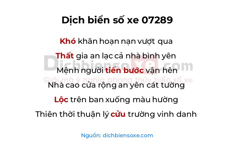 Dịch thơ biển số 07289
