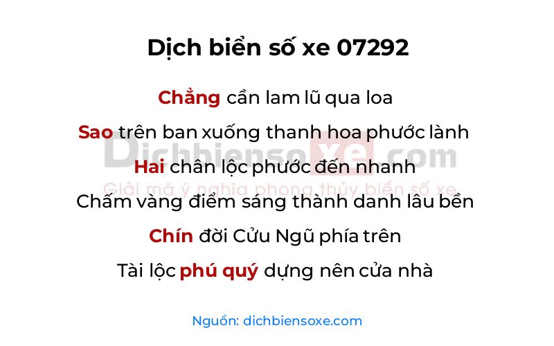 Dịch thơ biển số 07292