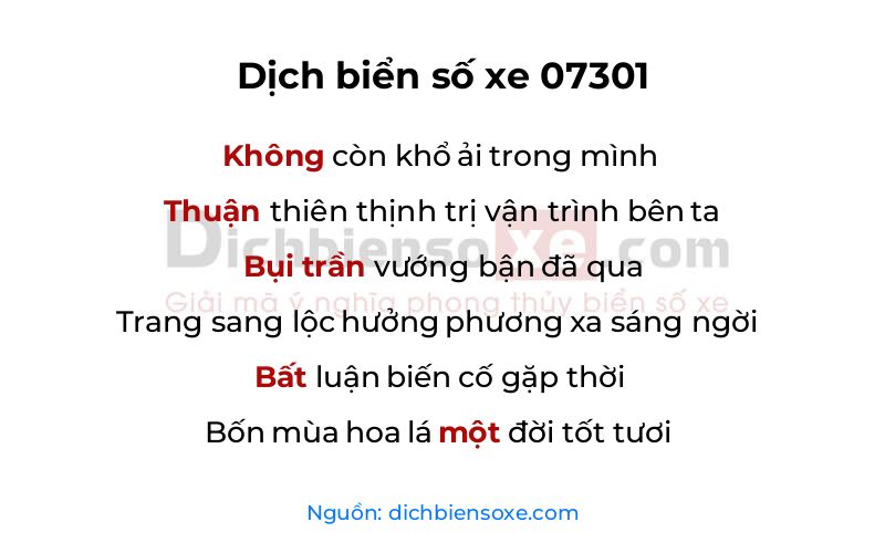 Dịch thơ biển số 07301