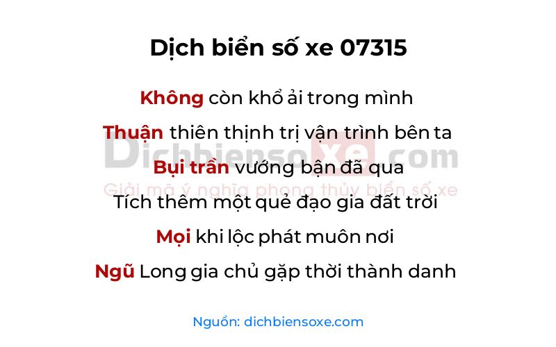 Dịch thơ biển số 07315
