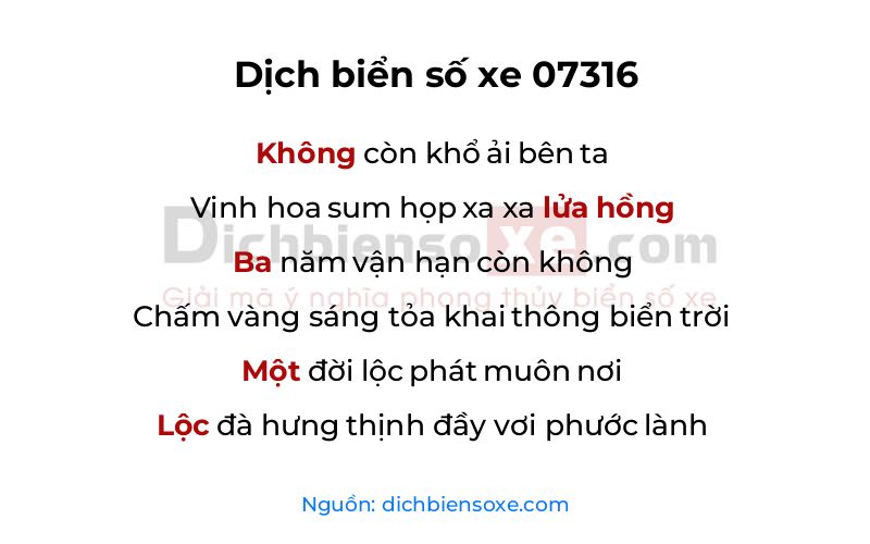 Dịch thơ biển số 07316