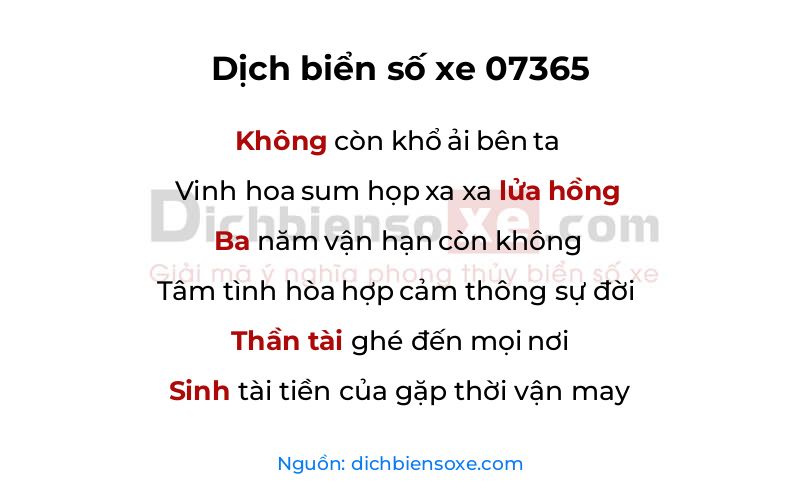 Dịch thơ biển số 07365