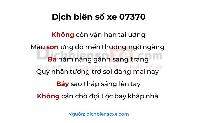 Dịch thơ biển số 07370