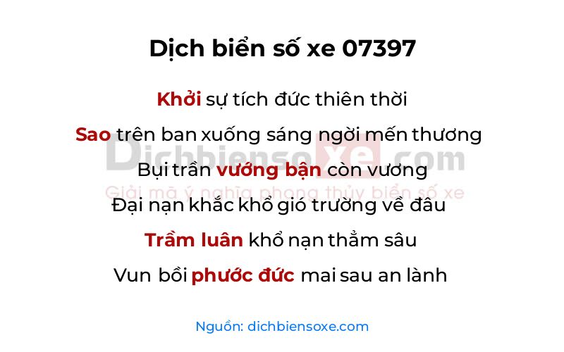 Dịch thơ biển số 07397
